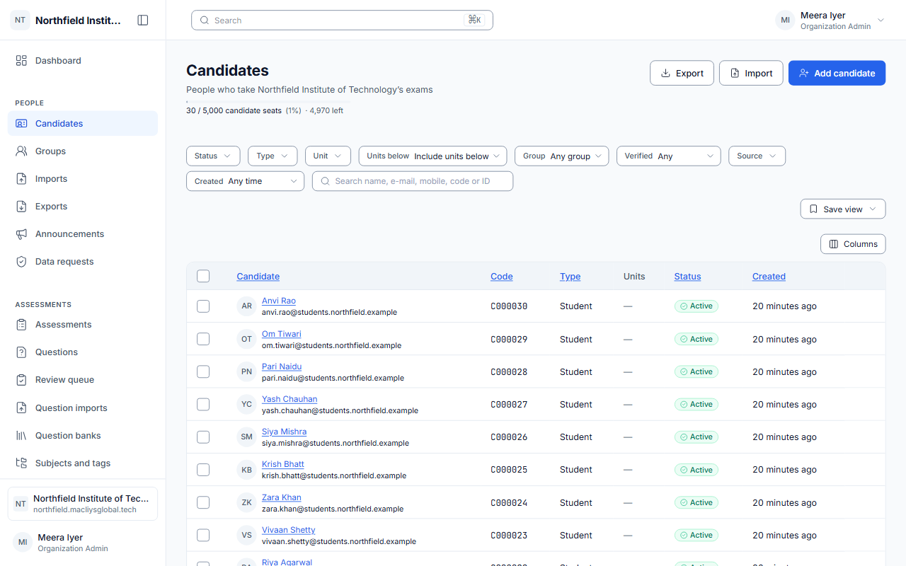 The candidates list with the import button.