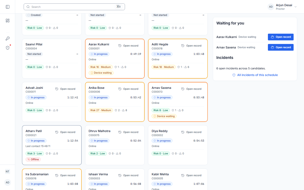 The live monitoring list of candidates.